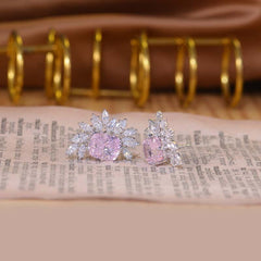 Barbie Pink Zircon Ice Cut Silver Studs Earrings for Women