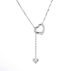 (Two Colours) White Zircon Double Hearts Pendants Adjustable Collarbone Necklace for Women