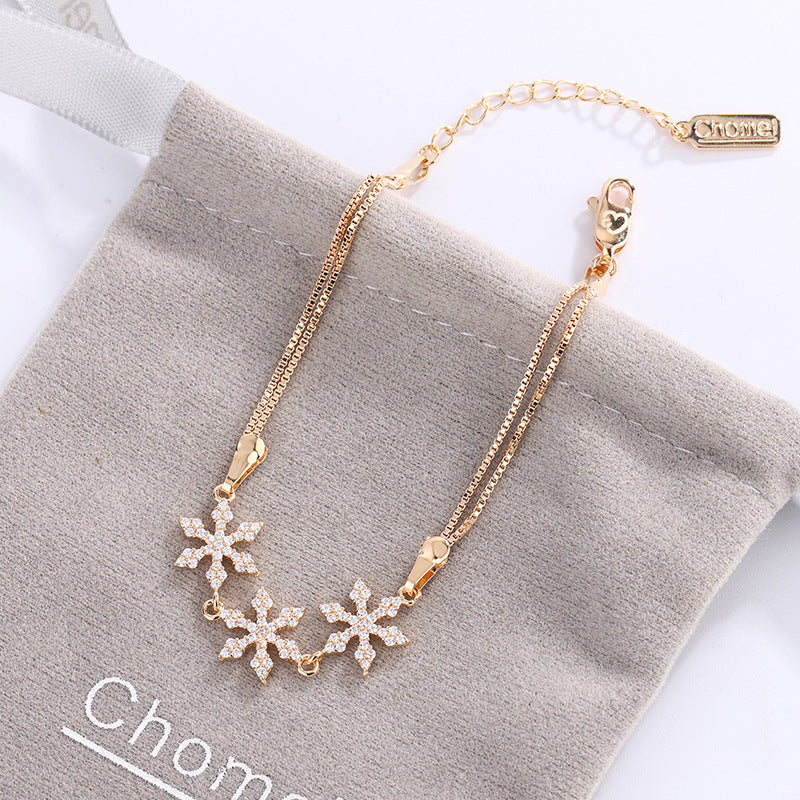 Three Zircon Snowflake Silver Bracelet for Women