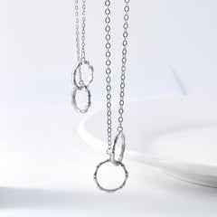 Bamboo Double Circle Buckle Silver Couple Necklace for Women