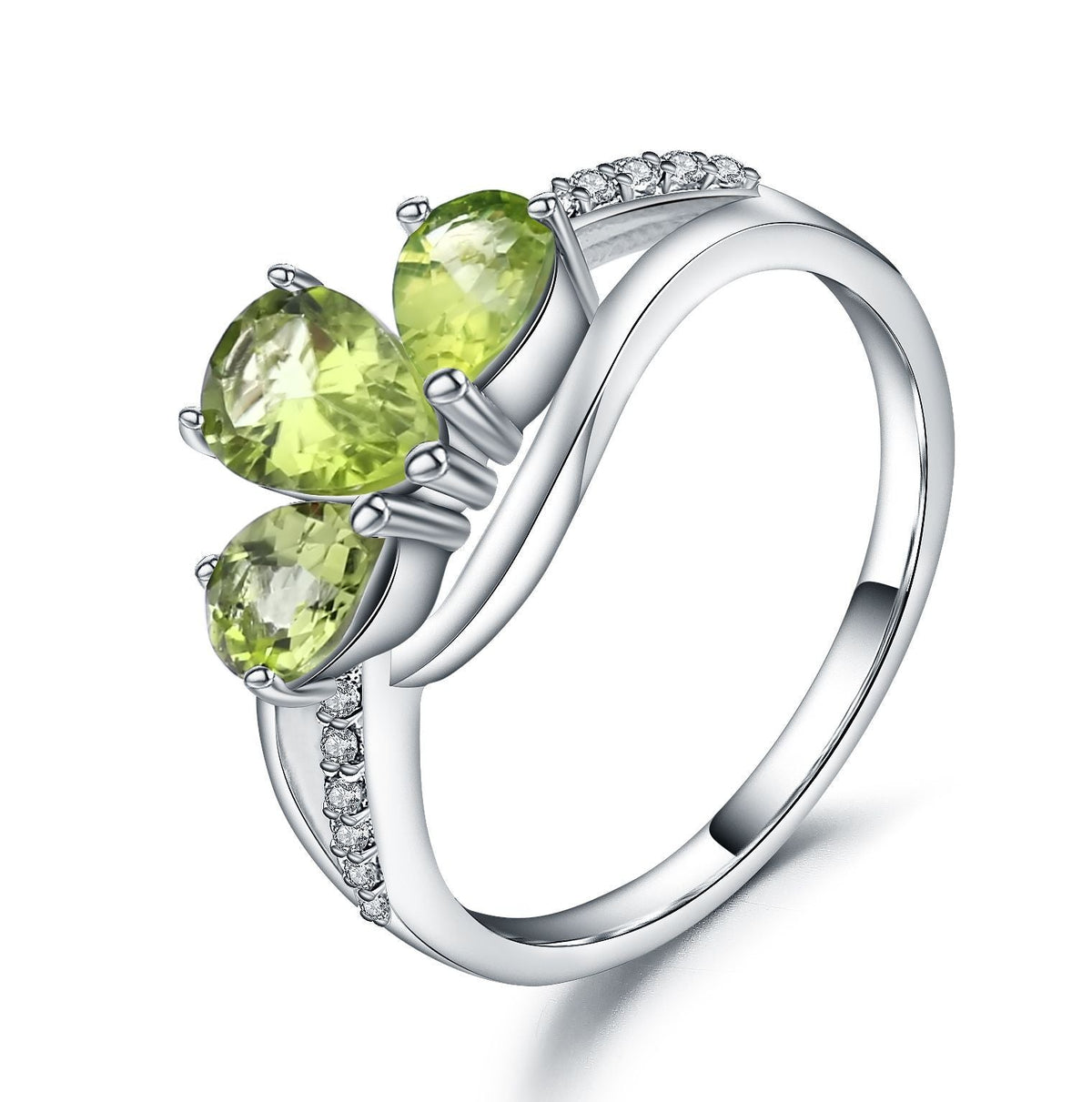 Pear Shape Natural Olivine Split Shank Silver Ring