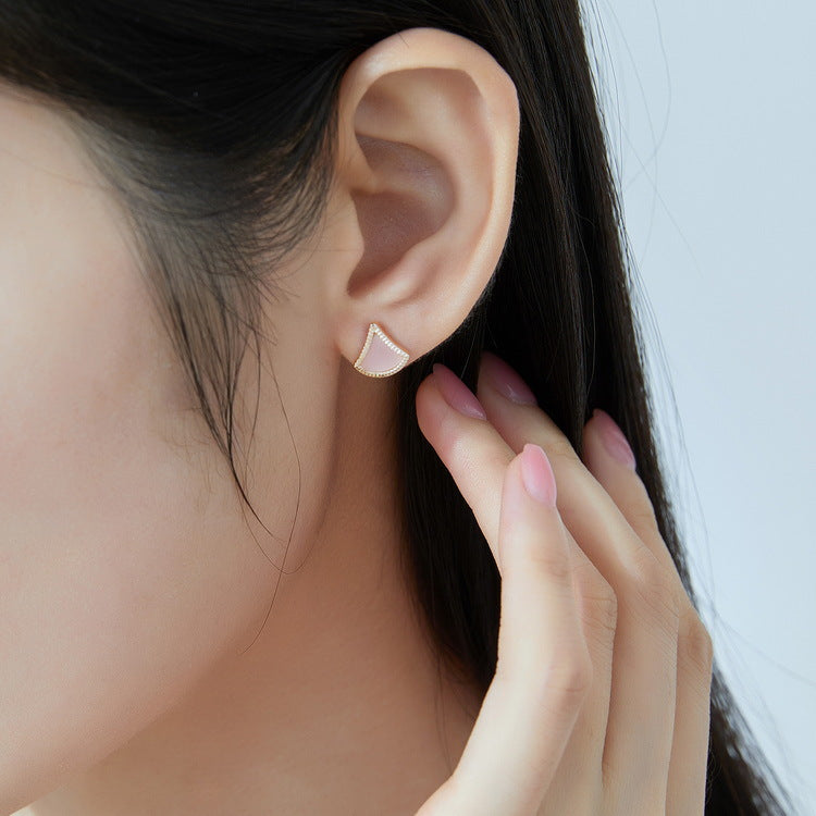 Pink Mother of Pearl Geometry Triangle Sterling Silver Stud Earrings