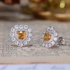 Halo Heart Shape Natural Yellow Crystal Studs