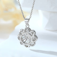 Pear Drop Zircon Flower Pendant Silver Necklace for Women