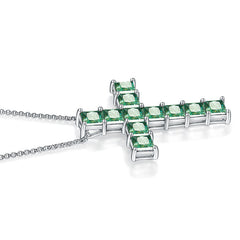 1.0 Carat Princess Cut Green Moissanite Cross Silver Necklace