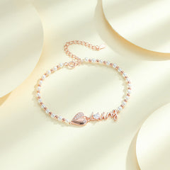 Zircon Heart with LOVING Letter Beading Pearl Silver Bracelet for Women