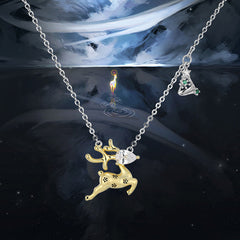 Sika Deer with Zircon Silver Necklace for Women