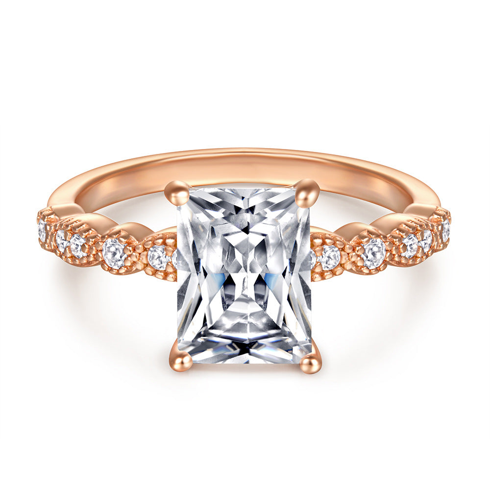 Radiant Cut Zircon Four Prongs Cathedral Silver Ring