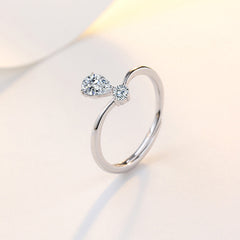 Pear Drop and Round Zircon V-Shape Silver Ring