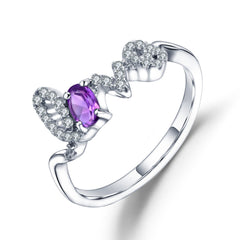 Natural Amethyst LOVE Letter Sterling Silver Ring for Women