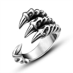 Vintage Dragon Claw Titanium Steel Men's Open Ring Size 6-13