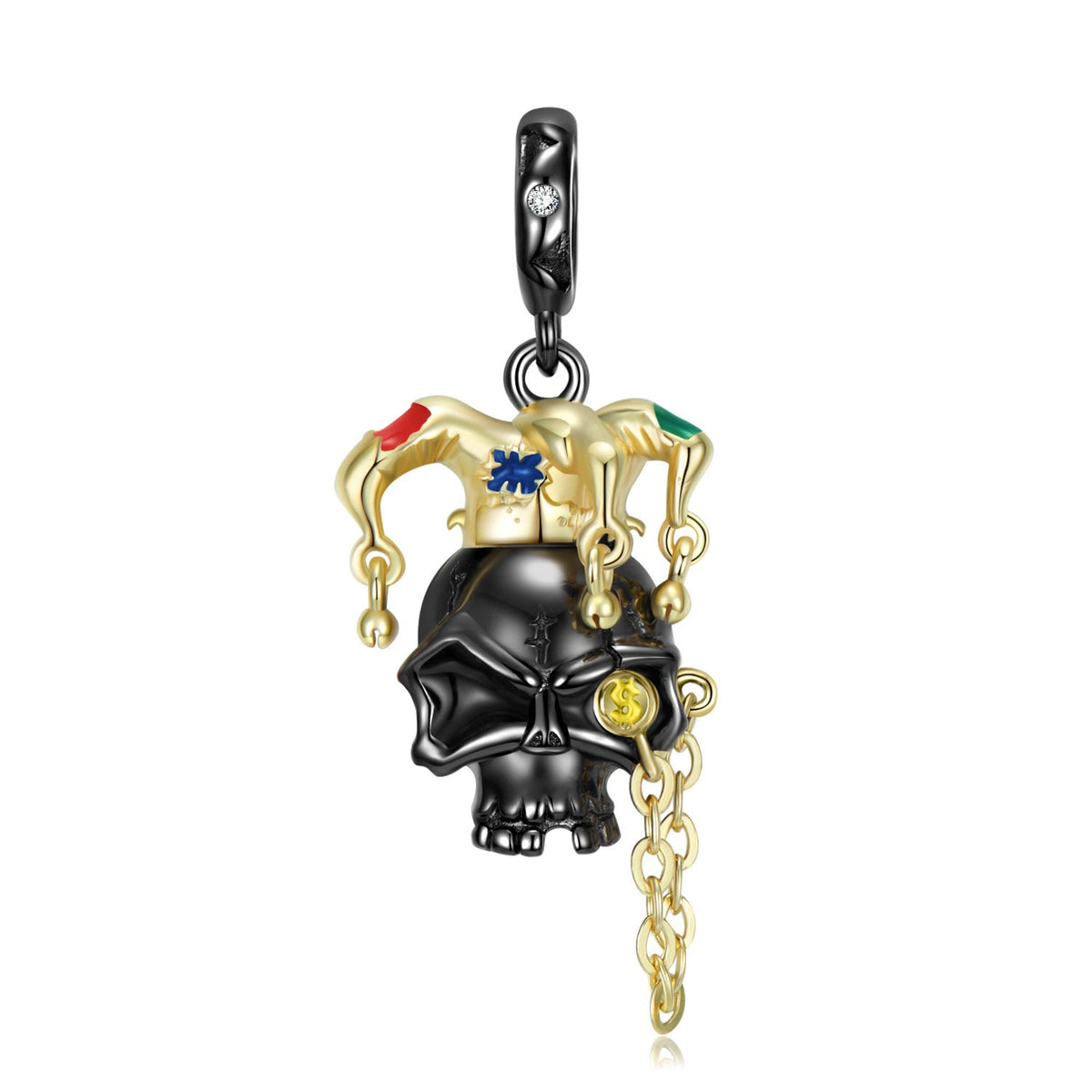 Halloween Clown Black Skull Silver Necklace