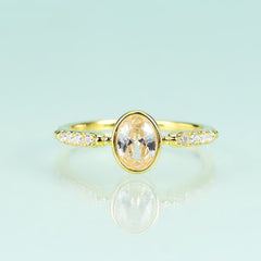 Golden Zircon S925 Sterling Silver 14k Gold Plated Ring for Women