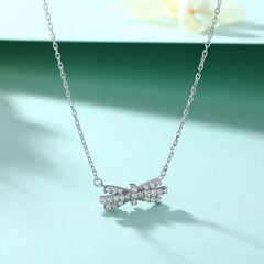 Zircon Bow Pendant Silver Necklace for Women