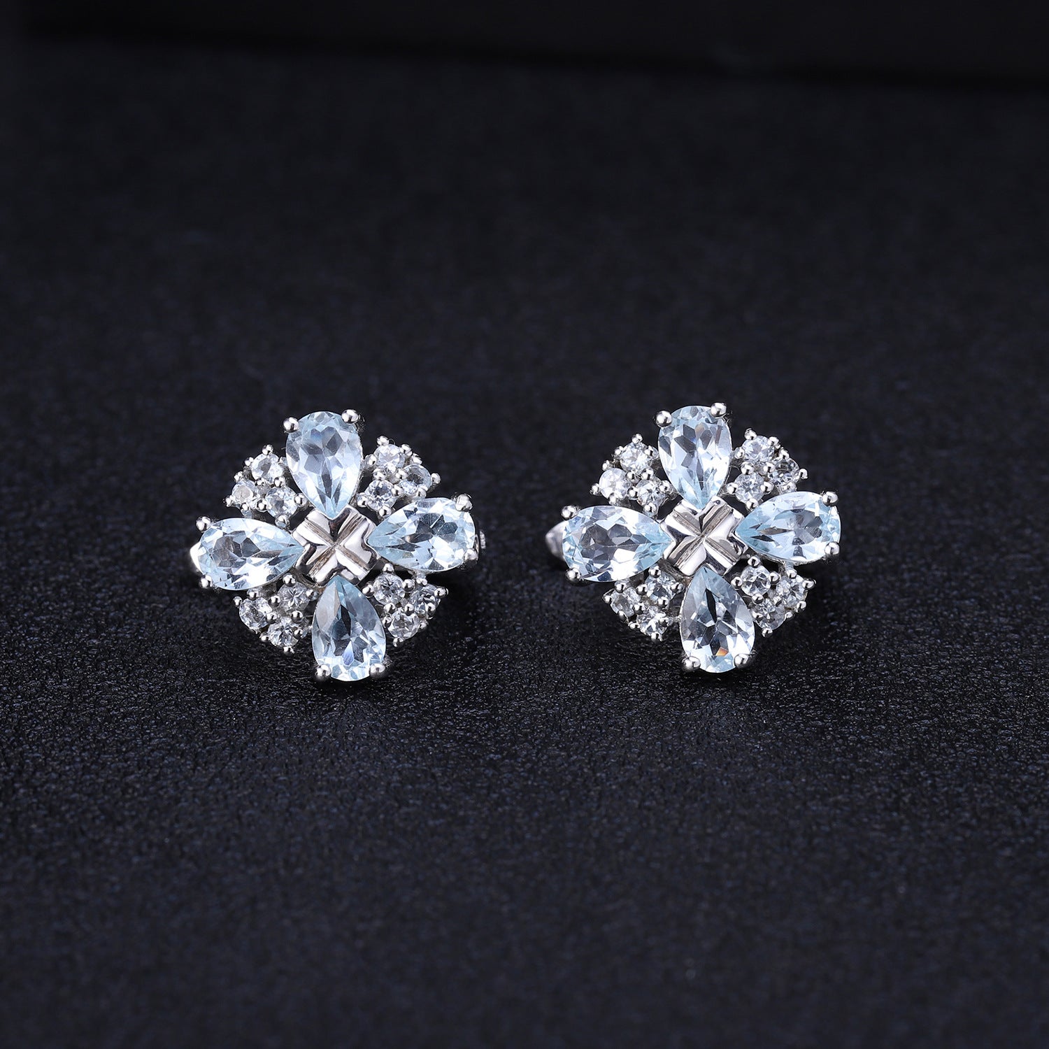 Topaz Four Leaf Clover Design Silver Studs Earrings for Women