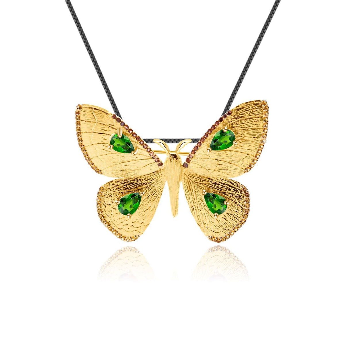 Palace Style Inlaid Colourful Gemstones Brooch Pendant Dual-use Design Butterfly Silver Necklace Pendant for Women