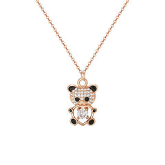 Zircon Little Panda Pendant Silver Necklace for Women