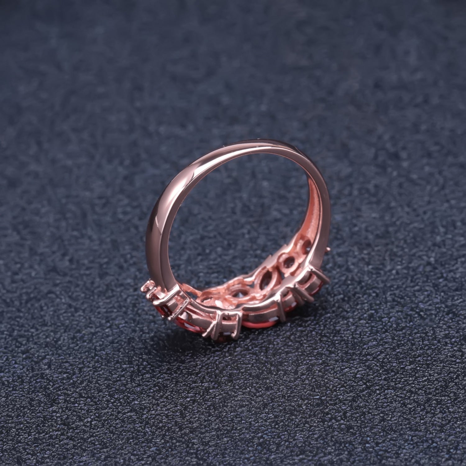 Natural Garnet Plated Rose Gold Silver Ring