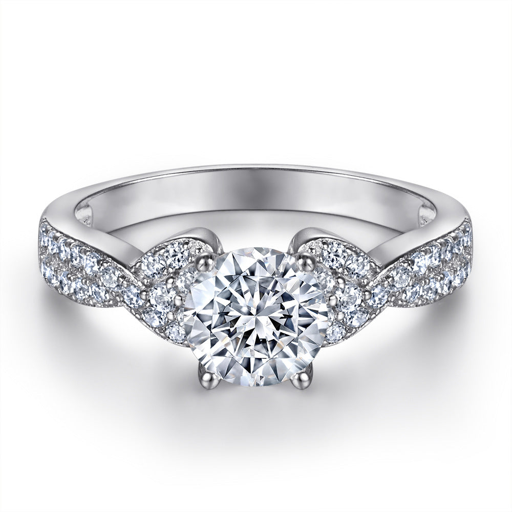 Round Zircon Interweave Modern Split Shank Silver Ring Set