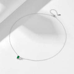 Green Rectangular Zircon and Water Drop Zircon Silver Necklace