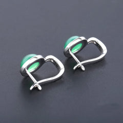 European Natural Green Agate Solitaire Round Cut Sterling Silver Studs Earrings for Women