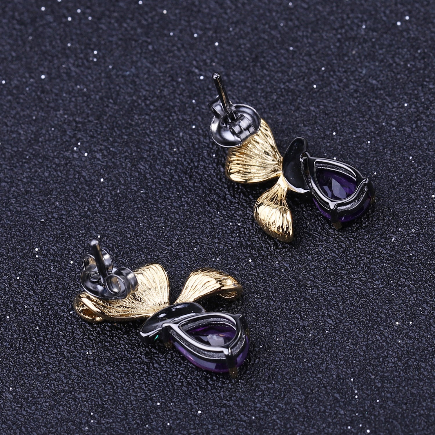 Butterfly S925 Silver Natural Gemstone Amethyst Studs for Women