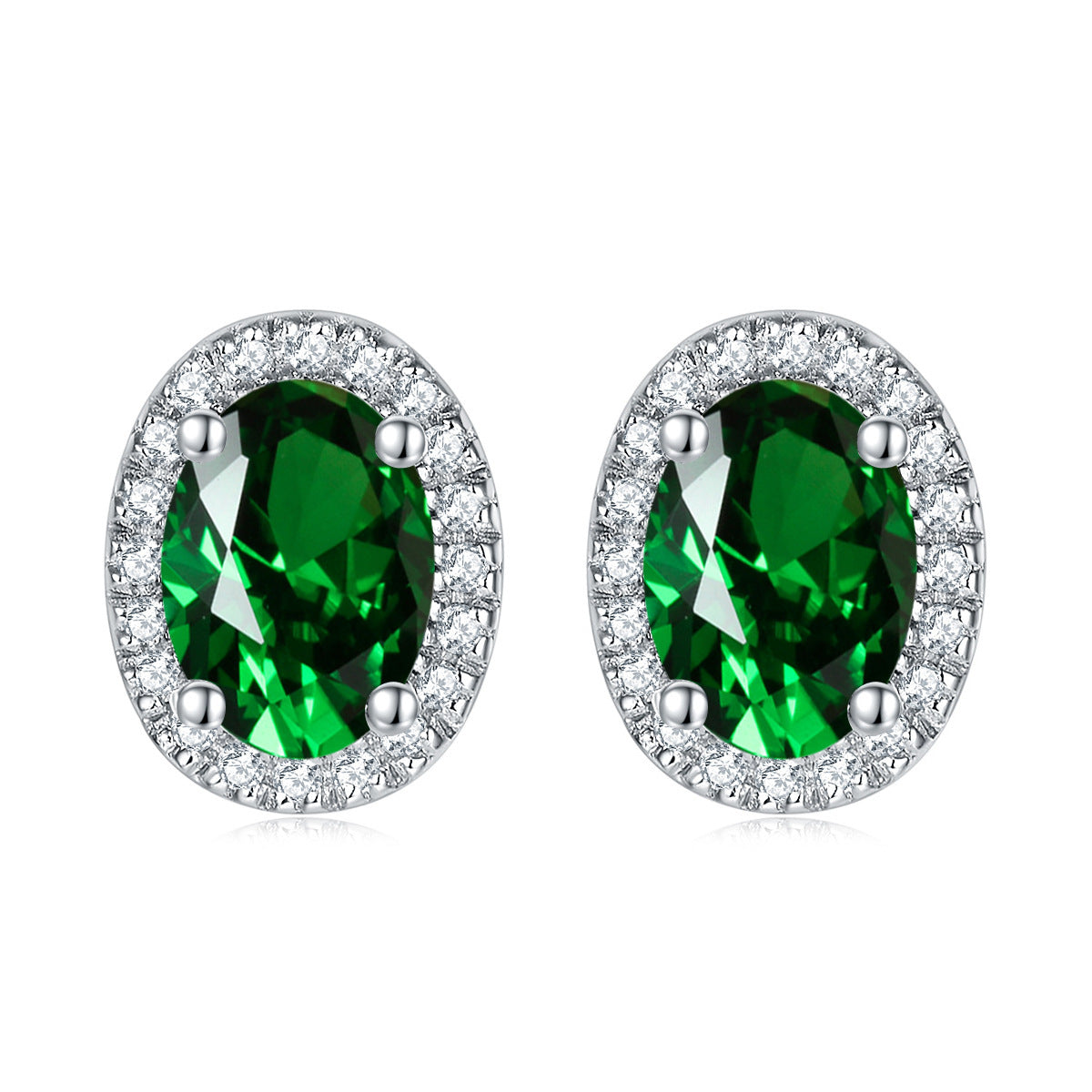 Oval Zircon Soleste Halo Silver Studs Earrings for Women