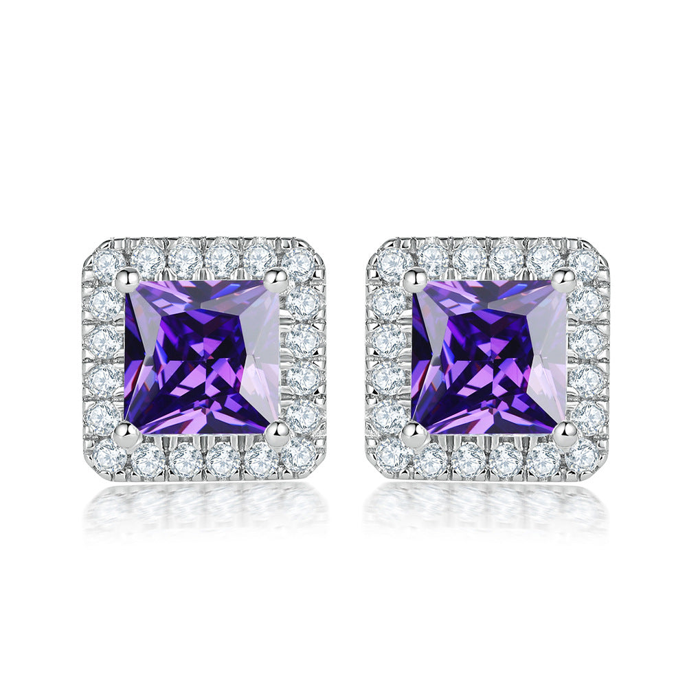Princess Cut Zircon Soleste Halo Silver Studs Earrings for Women