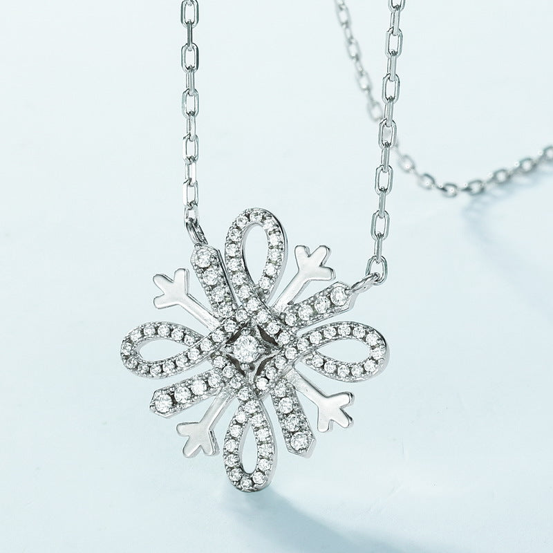 Christmas Zircon Snowflake Pendant Sterling Silver Necklace