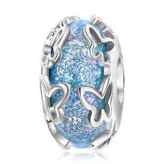 Riverside Flying Butterfly Blue Glazed Beads Silver Pendant