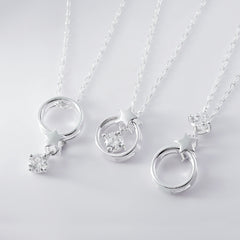 Single Zircon Circle with Star Pendant Multi Wear Silver Necklace for Women