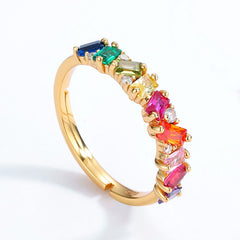 Rectangle Rainbow Zircon  Silver Ring