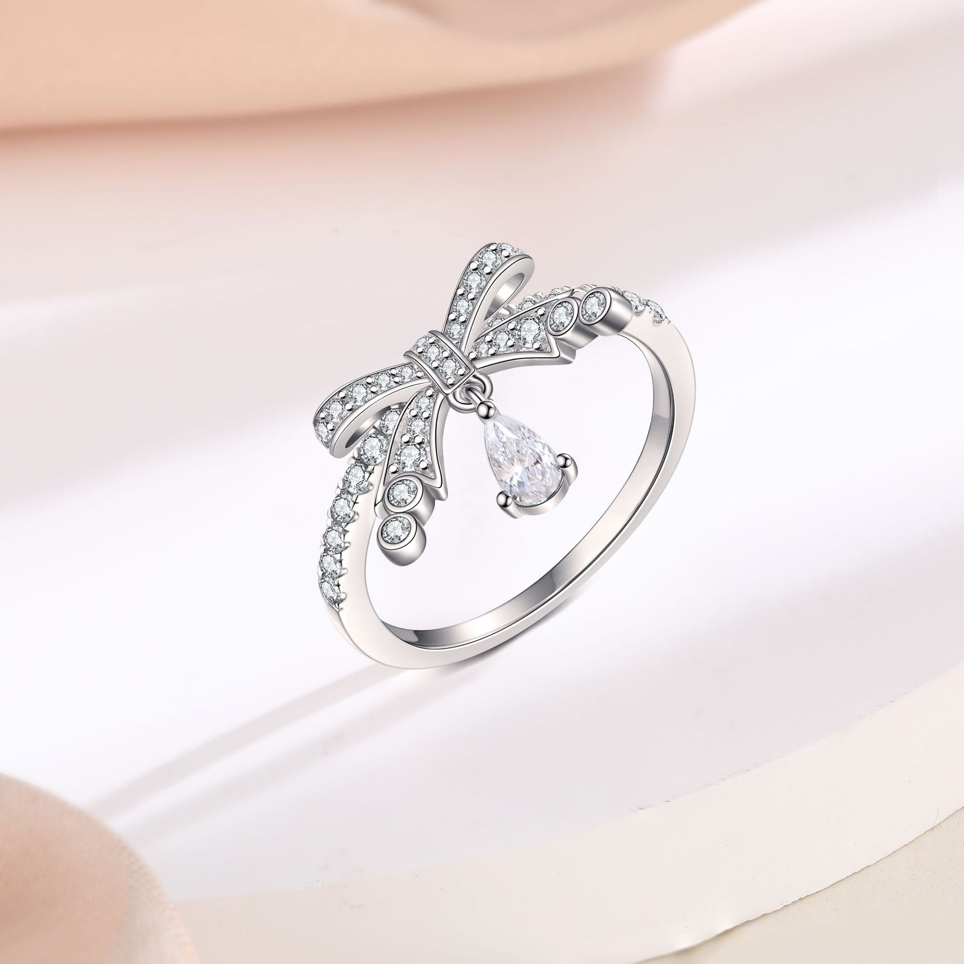 Bowknot Pear Shape Zircon Sterling Silver Ring