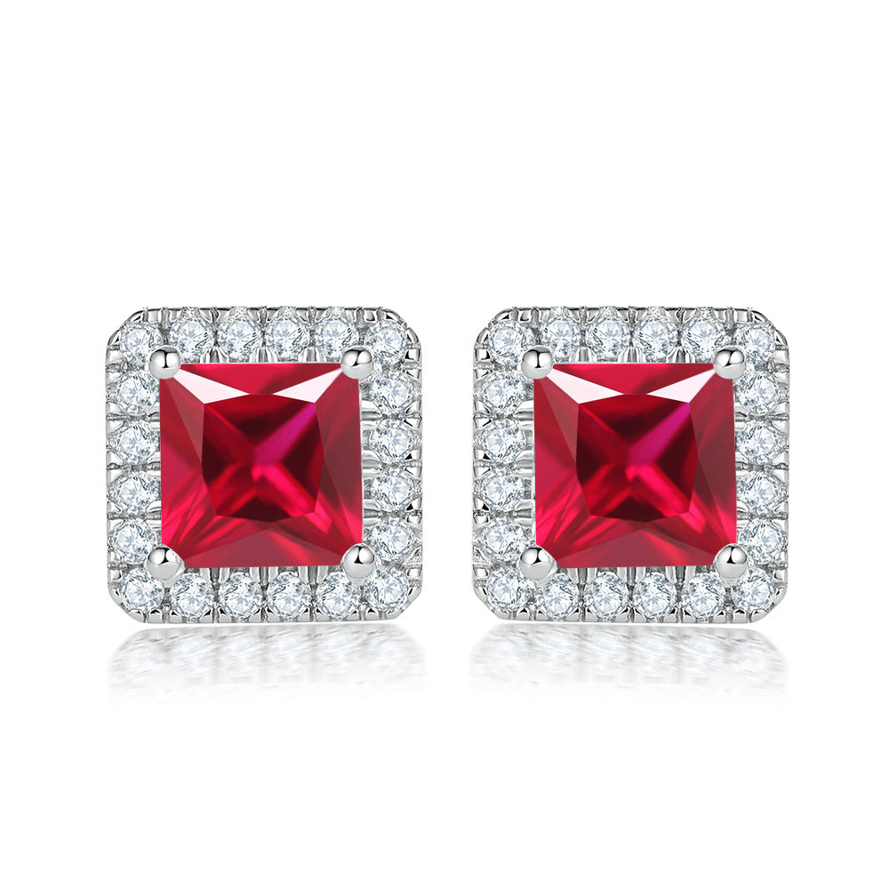 Princess Cut Zircon Soleste Halo Silver Studs Earrings for Women