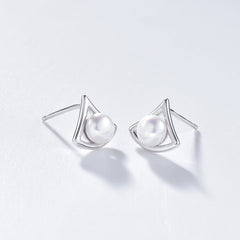 Round Freshwater Pearl Triangle Sterling Silver Stud Earrings