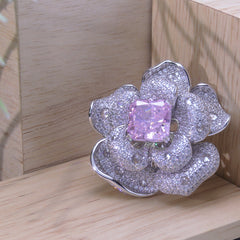 Square Pink Zircon Luxury Flower Ring