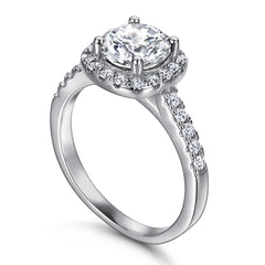 Round Zircon Square Soleste Halo with Half Eternity Silver Ring Set