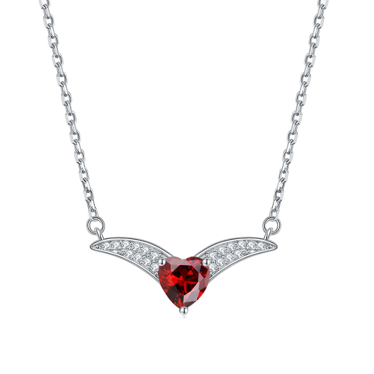 Heart Zircon V-shaped Pendant Silver Necklace for Women