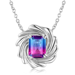 Vortex Shape Pendant Colourful Emerald Cut Zircon Silver Necklace