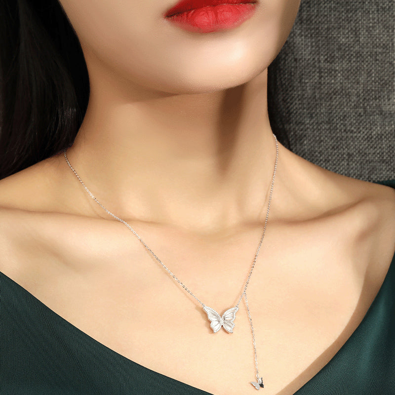 Butterfly with Zircon Tassel Silver Necklace for Women