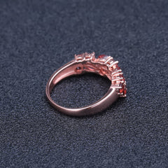 Natural Garnet Plated Rose Gold Silver Ring