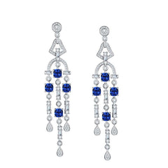 Tassels Lab-Created Sapphires Silver Drop Earrings