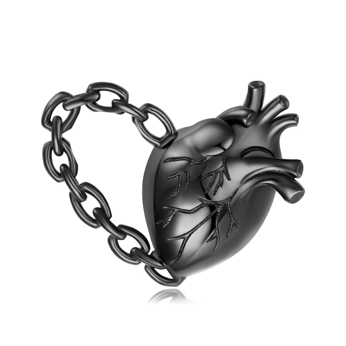 Black Cardiac Viscera Heart Shape Pendant Silver Necklace