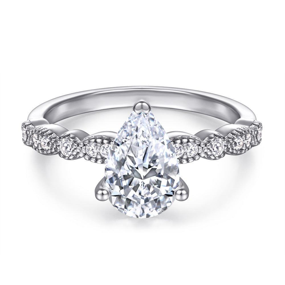 Three Prongs Pear Drop Zircon Cathedral Silver Ring