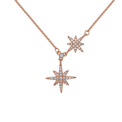 Two Zircon Octagonal Stars Silver Necklace for Women