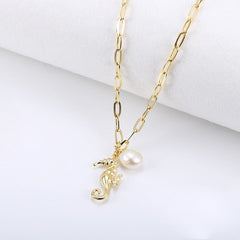 Seahorse with Pearl Silver Necklace for Women