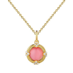 (Pendant Only) Circle Pink Mother-of-pearl with Zircon Silver Pendant for Women