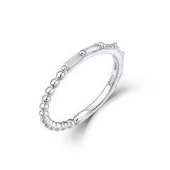 Half Circle Baguette Cut Zircon Beaded Silver Ring for Women