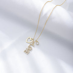 Letter LOVE with Zircon Pendant Sterling Silver Necklace for Women