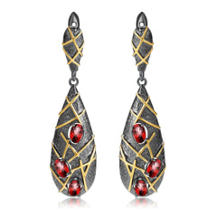 Italian Style Inlaid Colourful Gemstones Water Droplet Sterling Silver Earrings for Women